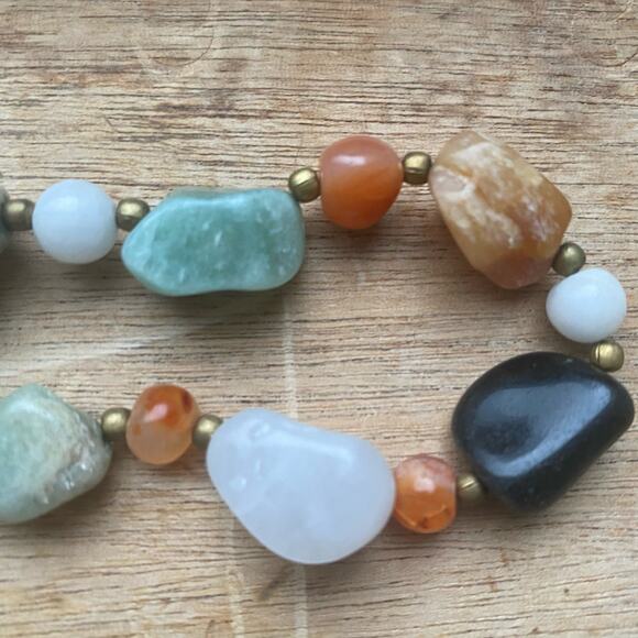 Chunky Earth’s Palette Crystal Gemstone Vintage Necklace Agate Jasper Quartz 32” - Picture 5 of 6